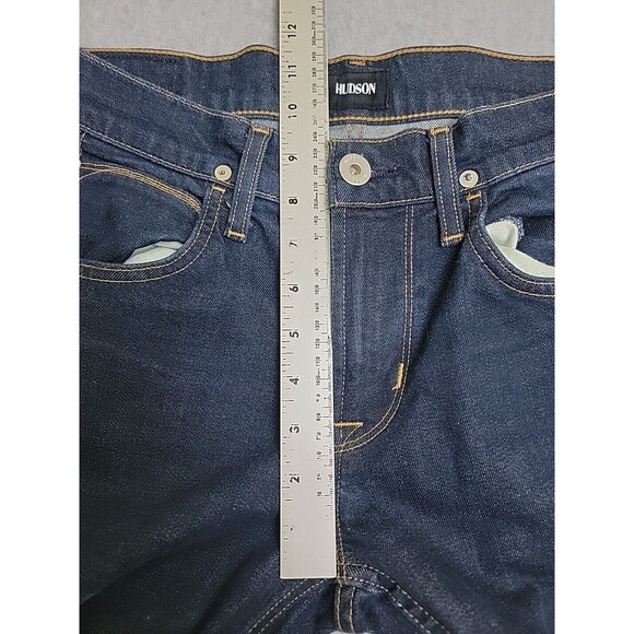 Hudson Jeans Mens 30 36x28 Straight Byron 5 Point Dark Blue Stretch Low Rise - Picture 7 of 12